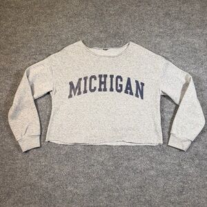Michigan Womens Cropped Heather Gray Soft Crewneck Sweatshirt M